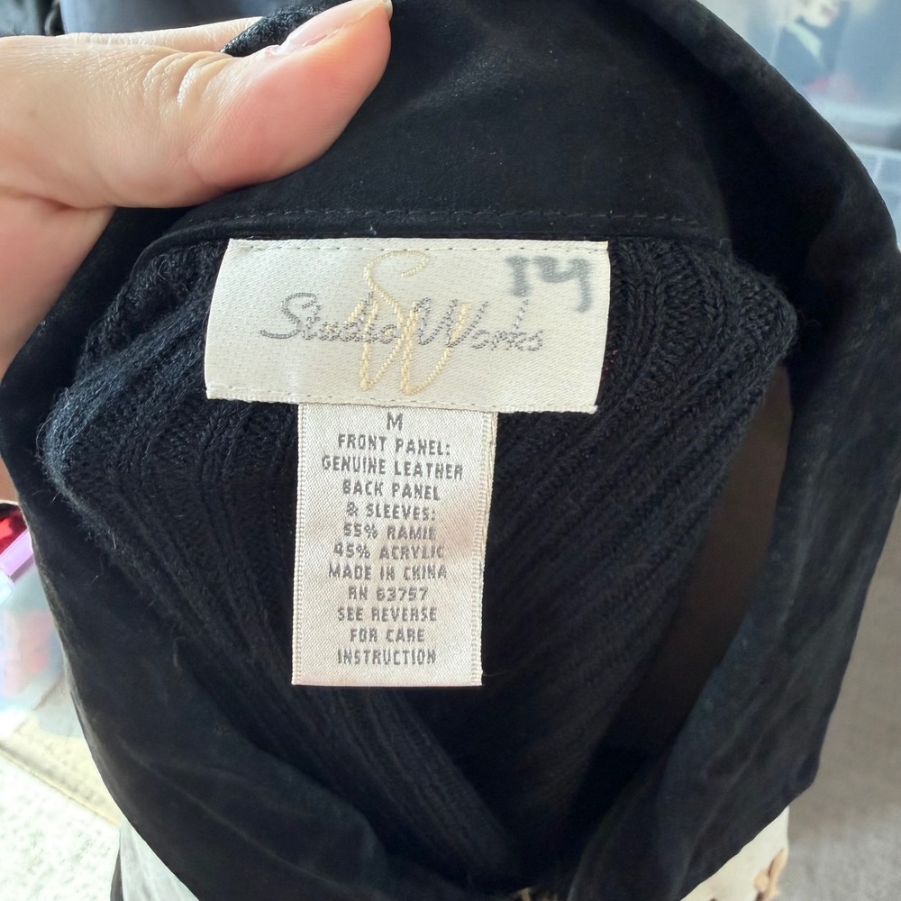 Vintage‎ Y2K Suede Patchwork Whipstitch Sweater Jacket Size Medium - Picture 4 of 9
